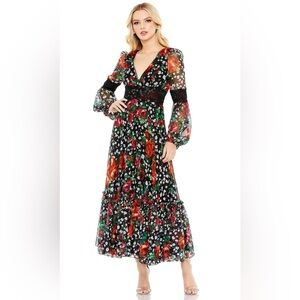 Mac Duggal Black Floral Long Sleeve Dress 4